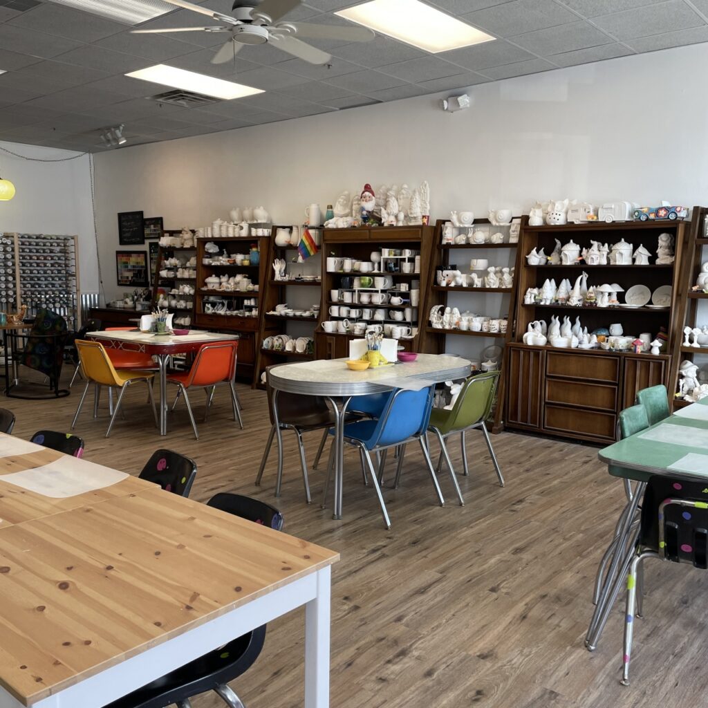 Five Monkeys pottery options and chairs